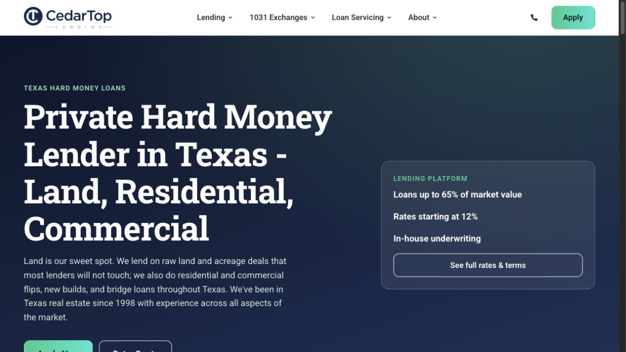 Cedar Top Lending website preview